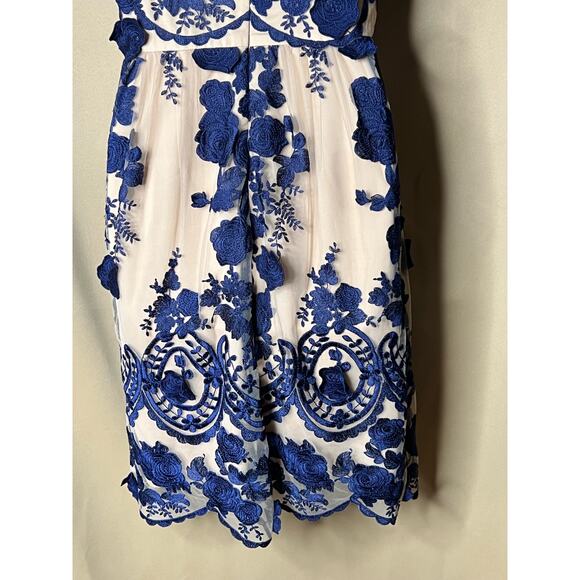 Marchesa Notte Navy Mena Embroidered Tulle Dress 4 - Picture 7 of 9